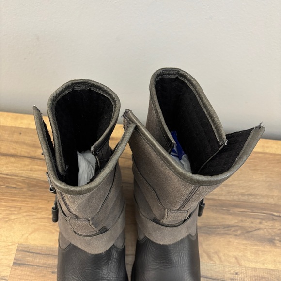 Sorel Major Moto Leather Mid Calf Biker Boots Gray Suede Black Leather Women’s - Picture 6 of 12